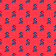 Sticker - Blue line Zombie mask icon isolated seamless pattern on red background. Happy Halloween party. Vector