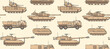 US military vehicles background. Seamless pattern with tanks, artillery, armored vehicles and other. Vector illustration