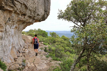 Wall Mural - hiking in the the National Park of Barbagia with limestone rocks and green forest hill, mountain. Central Sardinia, Italy, summer day