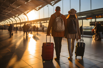 Seniors Couple's Travel with Luggage 