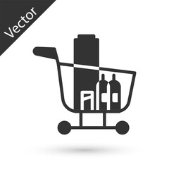 Canvas Print - Grey Shopping cart and food icon isolated on white background. Food store, supermarket. Vector Illustration