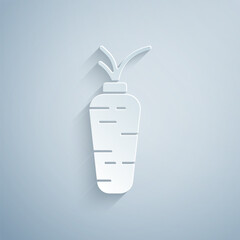 Sticker - Paper cut Carrot icon isolated on grey background. Paper art style. Vector