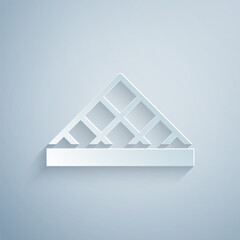 Sticker - Paper cut Louvre glass pyramid icon isolated on grey background. Louvre museum. Paper art style. Vector