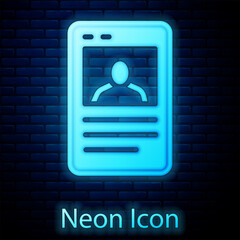 Sticker - Glowing neon Baseball card icon isolated on brick wall background. Vector