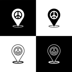 Sticker - Set Location peace icon isolated on black and white background. Hippie symbol of peace. Vector