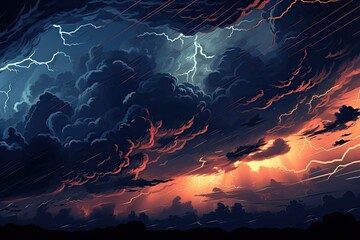 Wall Mural - thunderstorm force of nature in the sky ilustration
