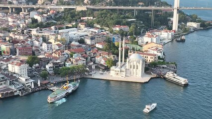 Sticker - Istanbul, Turkey. Istanbul Canal, Grand Mecidiye Mosque, Bosphoros canal