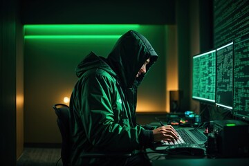 A hacker is hacking in dark room
