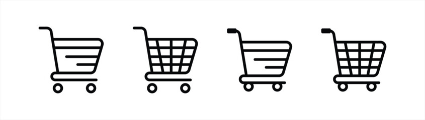 Fototapete - shopping cart icon set. simple line style and black color shopping cart icon symbol sign collections, vector illustration