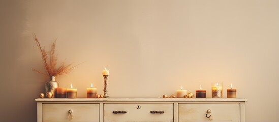 Poster - Candles burning near illuminated wall on furniture