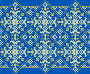 Vector illustration of Ukrainian ornament in ethnic style, identity, vyshyvanka, embroidery for print clothes, websites, banners. Background. Geometric design, border, copy space, frame