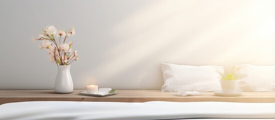 Poster - Bedroom with blurred background and tabletop