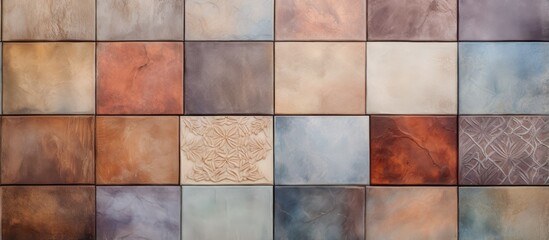 Canvas Print - Decorative rustic wall tiles in multicolour for interior home design featuring a heavily mixed wall art decor for home including elements such as wallpaper linoleum textile and background