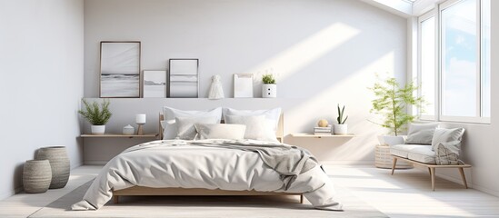 Aufkleber - a contemporary Scandinavian style bedroom in white
