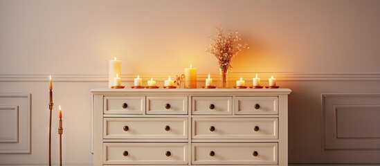 Poster - Candles burning near illuminated wall on furniture