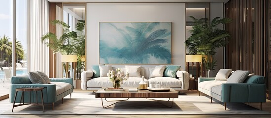 Aufkleber - A lavish and trendy apartment in Miami is depicted in a detailed illustration
