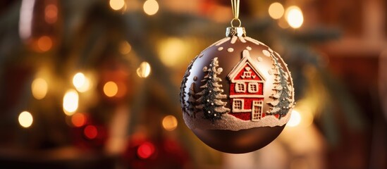 Sticker - Christmas tree ornament consists of a ball with a house drawing