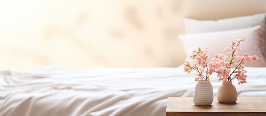 Poster - Bedroom with blurred background and tabletop