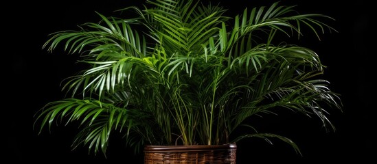 Sticker - Chrysalidocarpus lutescens isolated in front of a black background in a brown basket