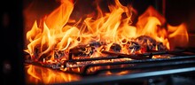 Detailed View Of Blazing Fire In Oven