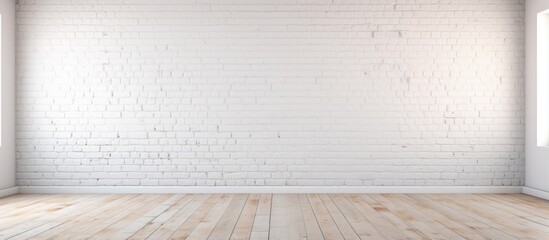 Poster - Concept and design of an empty living room with a white brick wall and stylish interior framing