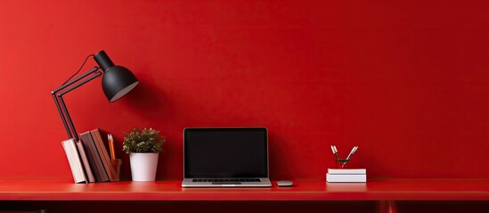 Poster - Cozy office close to crimson wall indoors