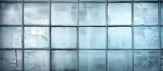 Poster - Background texture of a glass wall with a frosted and transparent effect in a modern building with old windows and walls including an industrial concrete window