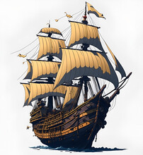 Illustration Of A Caravel Galeon Or Carrack Pirate Ship 1