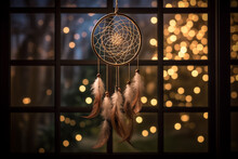 Dream Catcher Hanging In A Home Window.