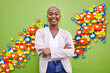 Leinwandbild Motiv Social media, emoji icon or influencer woman arrow for like, love reaction or follow growth. Happy african person on green wall for fan page, content creator app or communication notification overlay