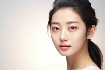 Sticker - Timeless Beauty Secrets Revealed: An Enchanting Close-up of an Asian Beauty with Flawless Skin
