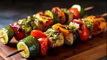 Grilled Vegetable And Halloumi Kebabs With A Tangy Lemon Herb Dressin