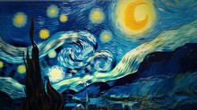 Starry Night By Vincent Van Gogh In The Style Of Macar.Generative AI.