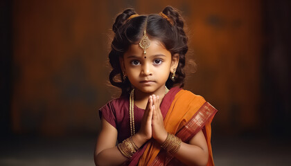 Little Indian girl praying during Diwali in India