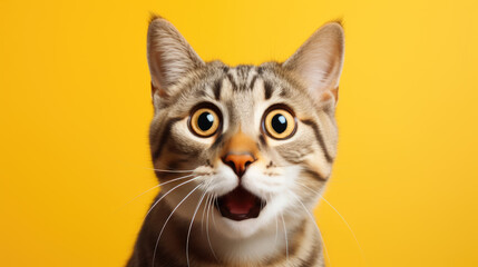 Canvas Print - Amazed Cat isolated on yellow background