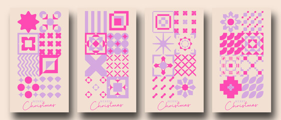 Wall Mural - Geometric minimalist Christmas posters. Bauhaus / Zellige Inspired Christmas Backgrounds. Trendy Winter Holidays art templates. good for social media story posts and prints.