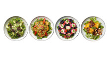 Four Plates With Salad On Each Plate Isolated On White Created With Generative AI