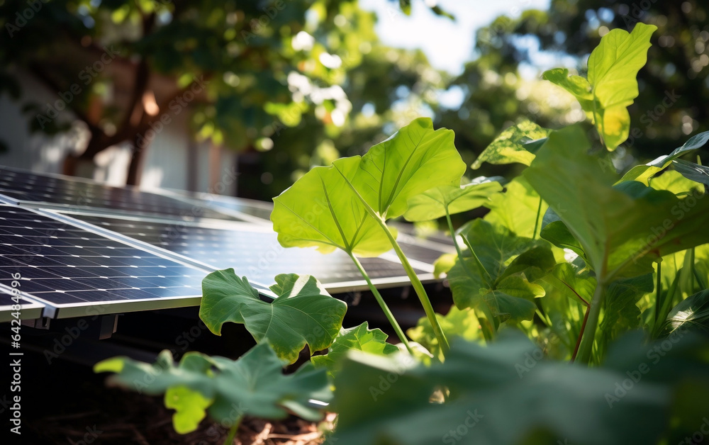 Backyard installation of solar panels close to the garden and ...