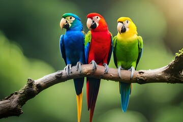 Wall Mural - two parrots on a branch