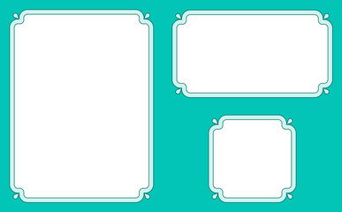 Wall Mural - Vector border frames, turquoise background. Retro frames in different shapes. Elegant vintage banners, doorplates, signboards, or labels