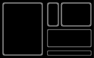 Wall Mural - Vector blackboard border frames. Black background with white frames in different shapes. Elegant vintage banners, doorplates, signboards, or labels