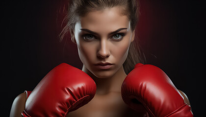 Wall Mural - woman in red boxing gloves holding her boxing gloves