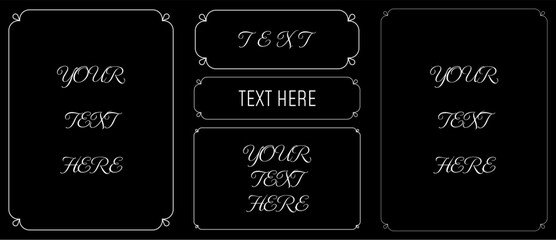 Wall Mural - Vector blackboard border frames. Black background with white frames in different shapes. Elegant vintage banners, doorplates, signboards, or labels