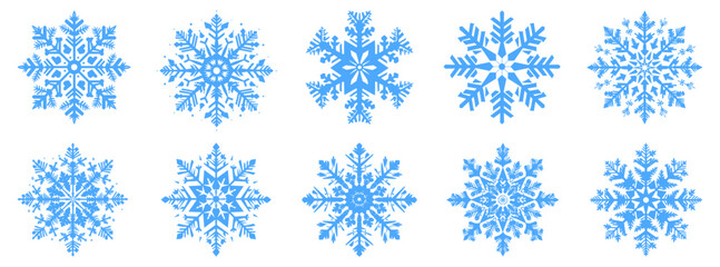 Wall Mural - snowflake icons set. collection of blue snowflakes on white background.