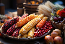Flint Corn On Table, Yellow And Red, Fall Autumn Seasonal Decor, Home Harvest Decoration
