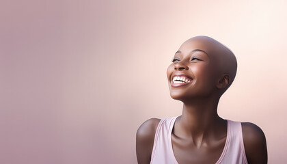 Canvas Print - Portrait of a black girl with breast cancer on a uniform background