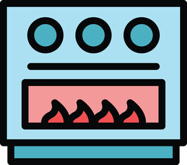Sticker - Kitchen stove icon outline vector. Furnace gas. Burning fire color flat