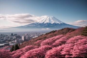 Wall Mural - mountain and cherry blossoms