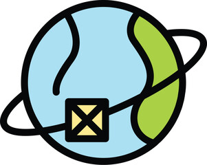 Poster - Global freight traffic icon outline vector. Van service. Cargo ship color flat