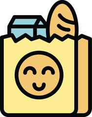 Poster - Food bag care icon outline vector. Patient help. Old senior color flat